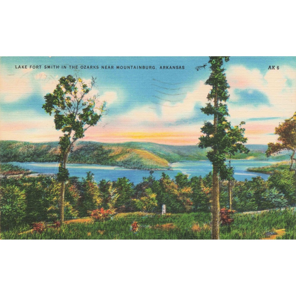 Lake Fort Smith Ozarks Mountainburg Arkansas Linen Postcard Colourpicture 1952 - Picture 1 of 2